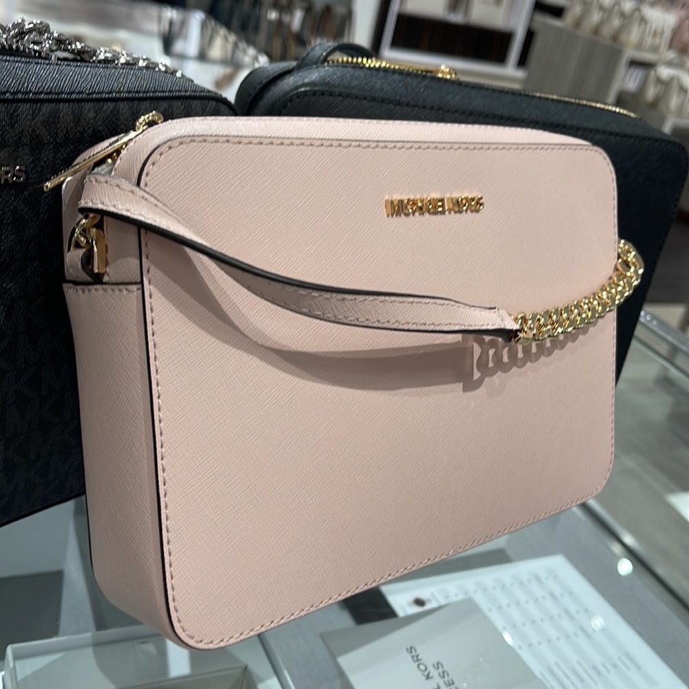 Michael Kors Jet Set Item Large East West Zip Crossbody Leather Powder Blush - Picture 2 of 16